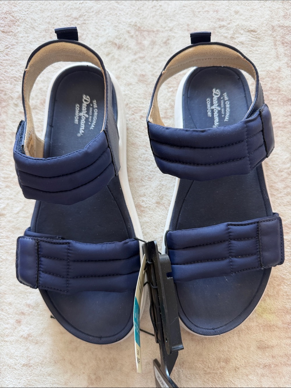 dearfoams Thea Navy Quilted Strap Comfort Sandals